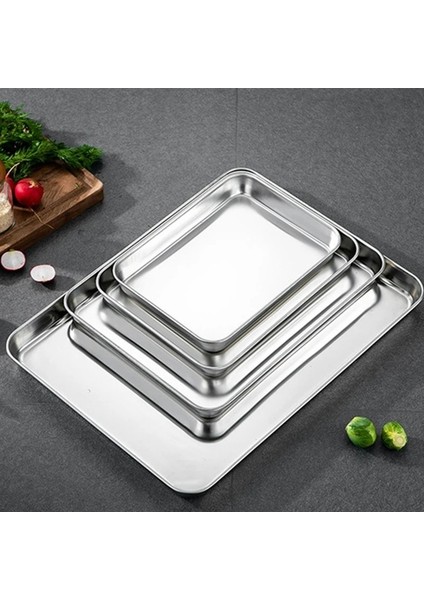 ALTIN27.7X22.8X4.8CM Stili Paslanmaz Çelik Yemek Tepsileri Dikdörtgen Ev Buğulanmış Sosis Meyve Saklama Tavaları Su Ekmek Mutfak Pişirme Sığ Çanak Tabağı (Yurt Dışından)