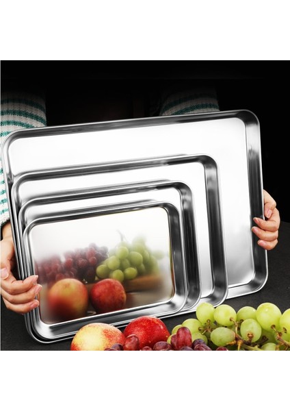 ALTIN27.7X22.8X4.8CM Stili Paslanmaz Çelik Yemek Tepsileri Dikdörtgen Ev Buğulanmış Sosis Meyve Saklama Tavaları Su Ekmek Mutfak Pişirme Sığ Çanak Tabağı (Yurt Dışından)