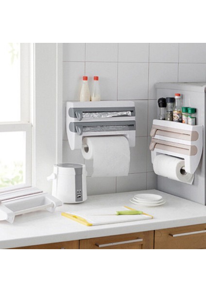 Koyu Haki Stili Mutfak Rulo Dispenseri Streç Film Teneke Folyo Havluluk Raf Duvara Monte Yeni Buzdolabı Duvar Tutucu (Yurt Dışından) modelleri