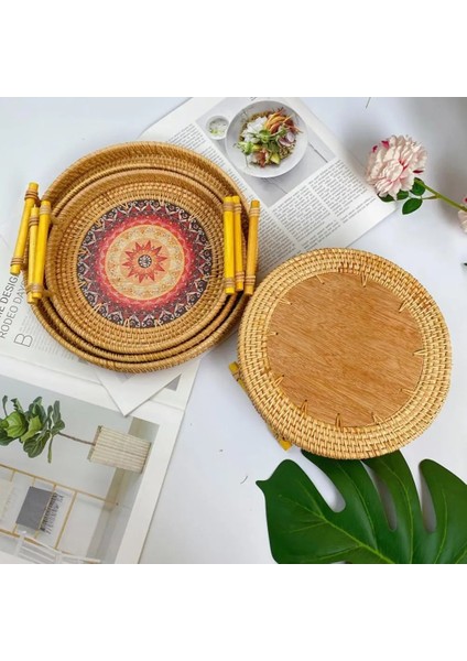 Kırmızı S Tarzı 28CM Rattan El Dokuması Yuvarlak Servis Tepsisi Ahşap Saplı Gıda Saklama Plakası Hasır Sepet Ahşap Tepsi Meyve Ekmek Sepeti (Yurt Dışından) fırsatları