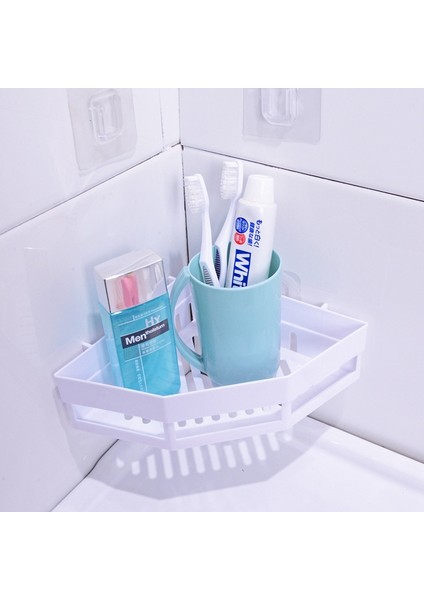 Beyaz Stil Çok Fonksiyonlu Köşe Depolama Rafı Mutfak Banyo Banyo Drenaj Rafı Lavabo Dikişsiz Üçgen Depolama Rafı (Yurt Dışından)