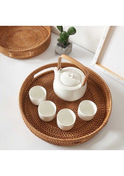 30X5CM Tarzı Kraker Çay Depolama Tepsisi Ekmek Sepeti Rattan Dokuma Depolama Aperatif Meyve Tabağı Otel Saplı Uçucu Yağ Tepsisi (Yurt Dışından)