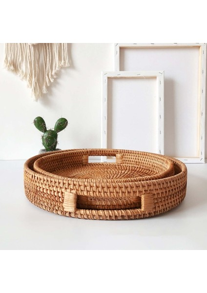 30X5CM Tarzı Kraker Çay Depolama Tepsisi Ekmek Sepeti Rattan Dokuma Depolama Aperatif Meyve Tabağı Otel Saplı Uçucu Yağ Tepsisi (Yurt Dışından)