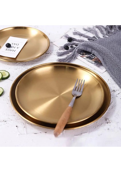 14CM Tarzı cm Yemek Tabağı Moda Yüksek Li Altın Yuvarlak Şekil Sofra Et Tatlı Pizza Tabağı Meyve Tepsisi Sıcak (Yurt Dışından)