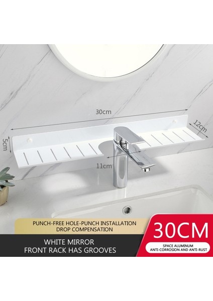 Beyaz 30CM U Yuvası Stili Banyo Rafları, Paslanmaz Duş Alanı Alüminyum Banyo Rafı Kendinden Yapışkanlı Tutkallı Duvara Monte Depolama Rafları Düzenleyici (Yurt Dışından)