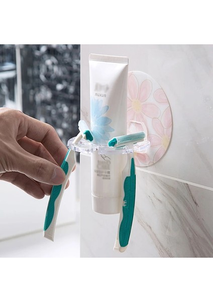 Pembe Çiçek Stili Banyo Aksesuarları Seti Diş Fırçası Diş Macunu Tutucu Süper Vantuz Jilet Tıraş Makinesi Organizatör Raf Ev Eşyaları Depolama Rafı (Yurt Dışından)