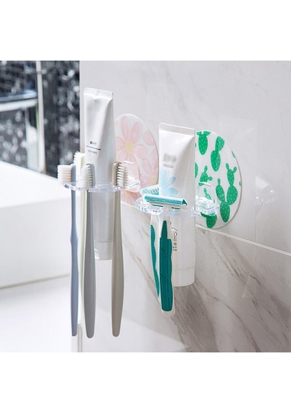 Pembe Çiçek Stili Banyo Aksesuarları Seti Diş Fırçası Diş Macunu Tutucu Süper Vantuz Jilet Tıraş Makinesi Organizatör Raf Ev Eşyaları Depolama Rafı (Yurt Dışından)