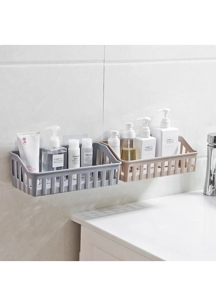 Gri Stil Duvara Monte Banyo Depolama Rafı Plastik Banyo Rafı Organizatör Duş Şampuan Tutacağı Ev Mutfak Rafı Organizatör (Yurt Dışından)