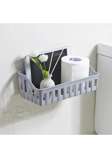 Gri Stil Duvara Monte Banyo Depolama Rafı Plastik Banyo Rafı Organizatör Duş Şampuan Tutacağı Ev Mutfak Rafı Organizatör (Yurt Dışından)
