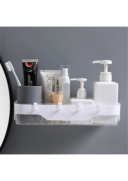 Şeffaf Stil Duvara Monte Depolama Rafı Banyo Rafı Mutfak Için Kancalı Depolama Banyo Aksesuarları Matkap Plastik Konteyner Olmadan (Yurt Dışından)
