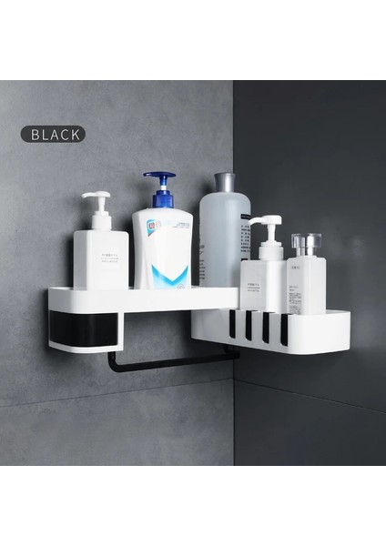 2'si 1 Arada Siyah Stil Köşe Depolama Rafı Kancalı Banyo Raf Düzenleyici Şampuan Depolama Mutfak Temizlikçisi Için Duvar Banyo Aksesuarları (Yurt Dışından)