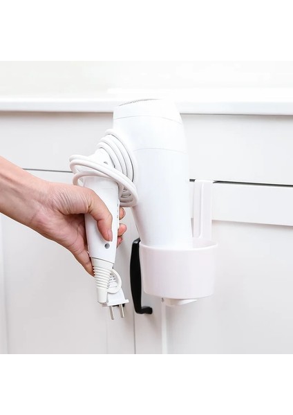Beyaz Stil Banyo Saç Kurutma Makinesi Standı Organizatör Saç Kurutma Makinesi Tutacağı Raf Taşınabilir Kapı Kanca Halkası Plastik Ev Aracı Otel Yurdu Rafları (Yurt Dışından)