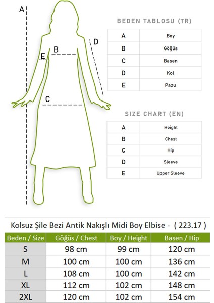 Eliş Şile Bezi Kolsuz Şile Bezi Antik Nakışlı Midi Boy Elbise Beyaz Byz