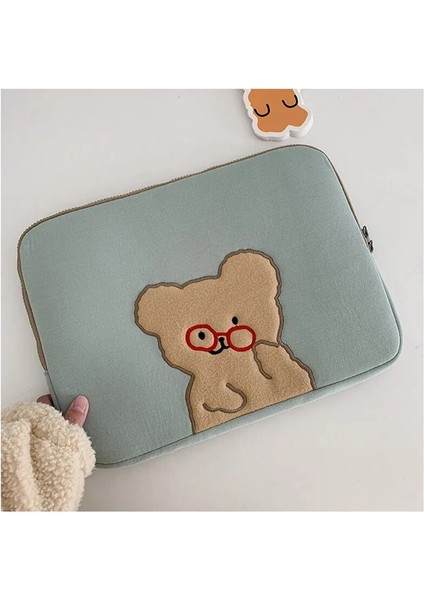 Yeşil 12 13 Inç Tarzı Kore Ayı Laptop Kılıfı Karikatür Gözlük Ayı Ipad Pro Inç Tablet Kol Iç Çanta (Yurt Dışından) modelleri