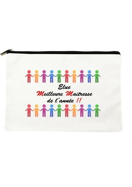 W01357TBWH-D Stili Fransız Baskı Makyaj Çantaları Kadın Kozmetik Çantası Seyahat Tuvalet Organizatör Kadın Depolama Makyaj Çantaları Kalem Çantası Öğretmen Hediyeleri (Yurt Dışından)