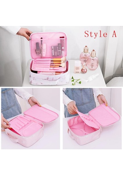 Stil B Pembe Şerit Stili Organizatör Seyahat Moda Bayan Kozmetik Kozmetik Çantası Güzellik Uzmanı Saklama Torbaları Büyük Kapasiteli Kadın Makyaj Çantası H127 (Yurt Dışından) modelleri