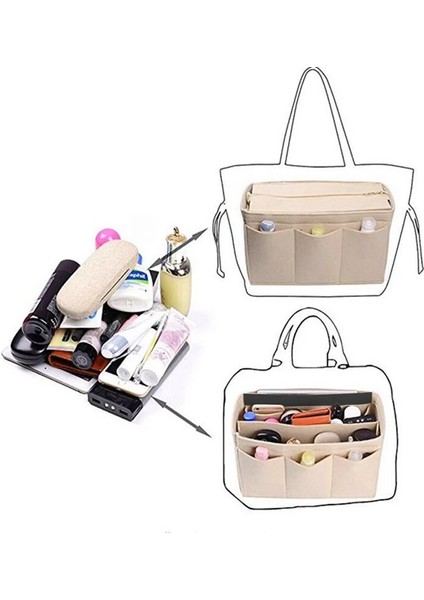 Koyu Gri Tarzı Kadın Makyaj Organizatör Çanta Seyahat Iç Çanta Için Ekleme Çanta Keçe Kız Taşınabilir Kozmetik Çantaları Fit Çeşitli Saklama Çantası (Yurt Dışından) indirimleri