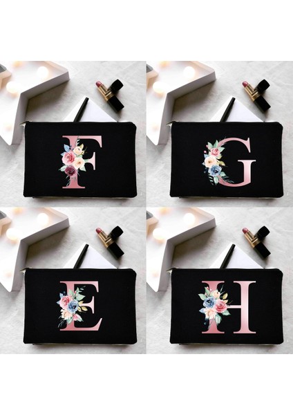 W03754-TBBK-D Stili Moda Çiçek Alfabe Mektupları Makyaj Çantası Güzellik Kadın Kozmetik Çantası Tuvalet Saklama Torbaları Siyah Ruj Çantası Komik Sevimli Çanta (Yurt Dışından) fiyatları