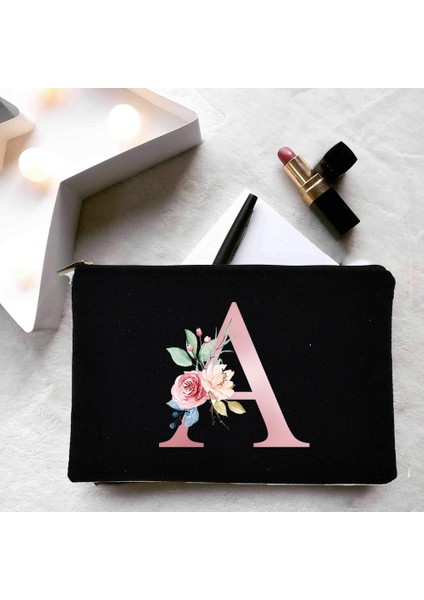 W03754-TBBK-D Stili Moda Çiçek Alfabe Mektupları Makyaj Çantası Güzellik Kadın Kozmetik Çantası Tuvalet Saklama Torbaları Siyah Ruj Çantası Komik Sevimli Çanta (Yurt Dışından) modelleri