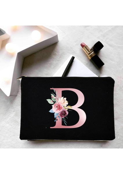 W03754-TBBK-D Stili Moda Çiçek Alfabe Mektupları Makyaj Çantası Güzellik Kadın Kozmetik Çantası Tuvalet Saklama Torbaları Siyah Ruj Çantası Komik Sevimli Çanta (Yurt Dışından) fırsatları