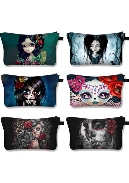 SHZBGOTHICE14 Tarzı Gothic Girs Kozmetik Çantası Kadın Makyaj Çantası Kız Kafatası Baskı Kozmetik Çantası Tuvalet Çantası Fermuar Kılıfı Seyahat Organizatör Çantaları (Yurt Dışından) modelleri