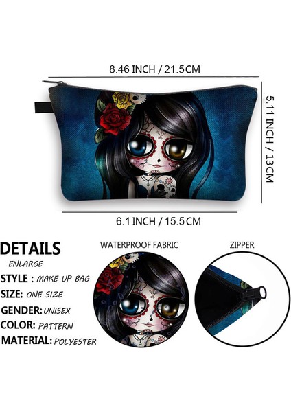 SHZBGOTHICE14 Tarzı Gothic Girs Kozmetik Çantası Kadın Makyaj Çantası Kız Kafatası Baskı Kozmetik Çantası Tuvalet Çantası Fermuar Kılıfı Seyahat Organizatör Çantaları (Yurt Dışından) fırsatları