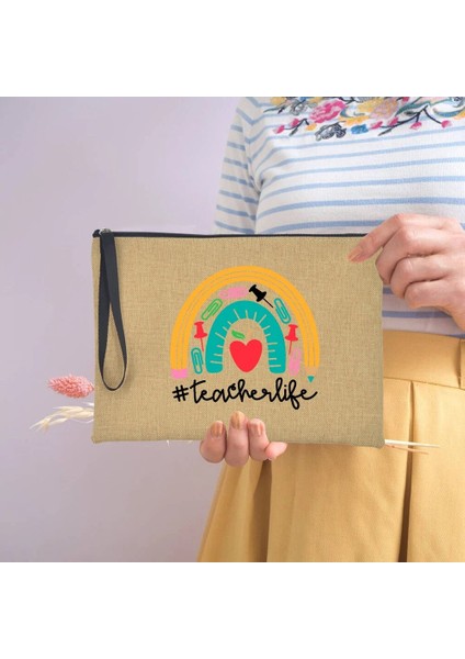 Q03070-A012BR-S Stili Moda Gökkuşağı Öğretmen Kozmetik Fermuarlı Çanta Keten Büyük Makyaj Ruj Organizatör Rahat Kılıf Çantalar Kalem Çantaları Seyahat Çanta (Yurt Dışından)