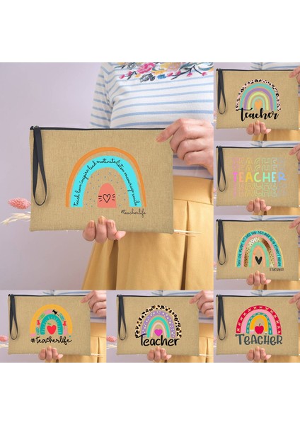 Q03070-A012BR-S Stili Moda Gökkuşağı Öğretmen Kozmetik Fermuarlı Çanta Keten Büyük Makyaj Ruj Organizatör Rahat Kılıf Çantalar Kalem Çantaları Seyahat Çanta (Yurt Dışından) fiyatları