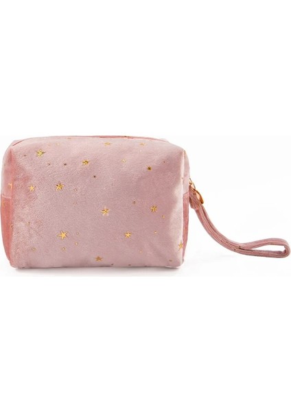 A-Pembe Stili Yazın Purdored Altın Yıldız Kozmetik Çantası Kadın Fermuar Eski Kadife Makyaj Çantası Düz ​​renk Kadın Seyahat Makyaj Güzellik Kılıfı (Yurt Dışından)