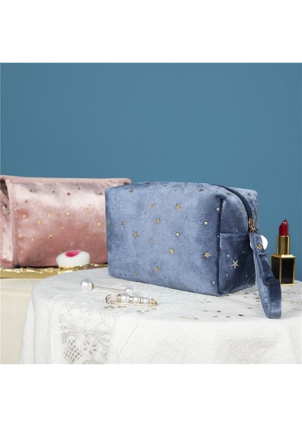 A-Pembe Stili Yazın Purdored Altın Yıldız Kozmetik Çantası Kadın Fermuar Eski Kadife Makyaj Çantası Düz ​​renk Kadın Seyahat Makyaj Güzellik Kılıfı (Yurt Dışından) fırsatları