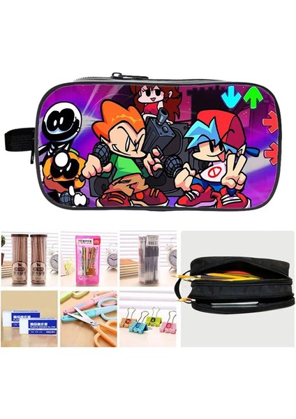 No.27 Tarzı 3D Video Oyunu Cuma Gecesi Funkin Kalem Kutusu Çocuklar Kalem Çantası Erkek Kız Çift Katmanlı Kalem Çantası Öğrenci Karikatür Kırtasiye Kalem Kılıfı (Yurt Dışından)