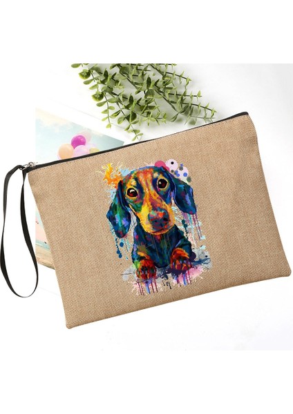 Q06228-A012BR-S Stili Basit Dachshund Aşk Moda Fermuar Kozmetik Çantası Köpek Anne Hayat Makyaj Tuvalet Çantası Ruj Maskara Organizatör Çanta Seyahat Çantası (Yurt Dışından)