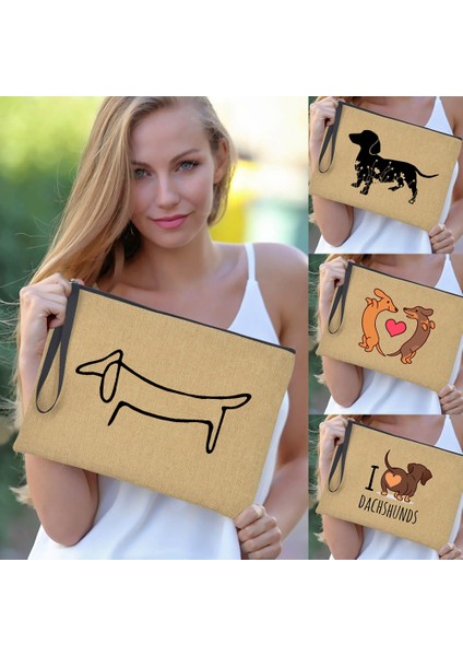 Q06228-A012BR-S Stili Basit Dachshund Aşk Moda Fermuar Kozmetik Çantası Köpek Anne Hayat Makyaj Tuvalet Çantası Ruj Maskara Organizatör Çanta Seyahat Çantası (Yurt Dışından) fiyatları