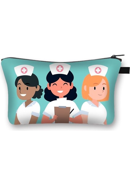 SHZBNURSE02 Stili Hemşire Hastane Doktor Desen Sevimli Kozmetik Durumda Profesyonel Kadınlar Için Makyaj Çantası Moda Saklama Torbaları Çanta Fermuar Kılıfı (Yurt Dışından)