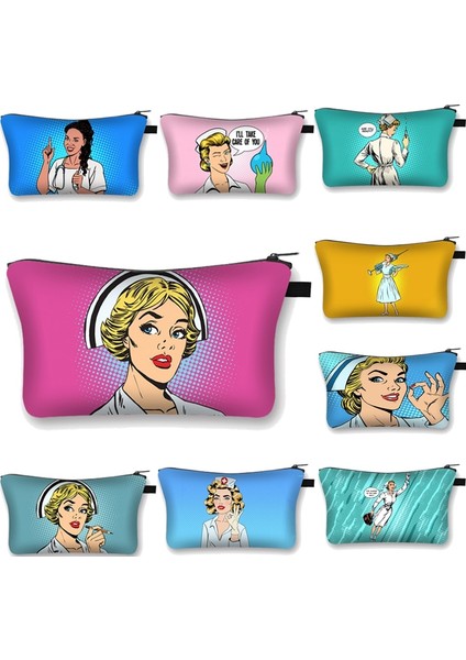 SHZBNURSE02 Stili Hemşire Hastane Doktor Desen Sevimli Kozmetik Durumda Profesyonel Kadınlar Için Makyaj Çantası Moda Saklama Torbaları Çanta Fermuar Kılıfı (Yurt Dışından) fiyatları