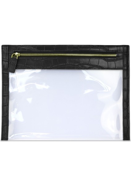 Croco Siyah Stili 25.5X19CM Kişiselleştirilmiş Timsah Derisi Kadın Seyahat Makyaj Çantaları Temizle Tpu Seyahat Yıkama Çantası Küçük Pvc Kese Debriyaj Çantası (Yurt Dışından)