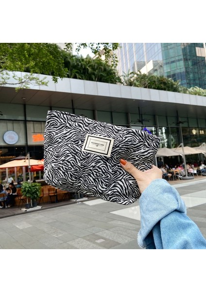 Dalgalı Tahıl Stili Makyaj Çantası Kadın Leopar Zebra Kozmetik Çantası Kılıfı Tuval Fermuar Makyaj Çantası Seyahat Yıkama Makyaj Organizatör Güzellik Kılıfı (Yurt Dışından)