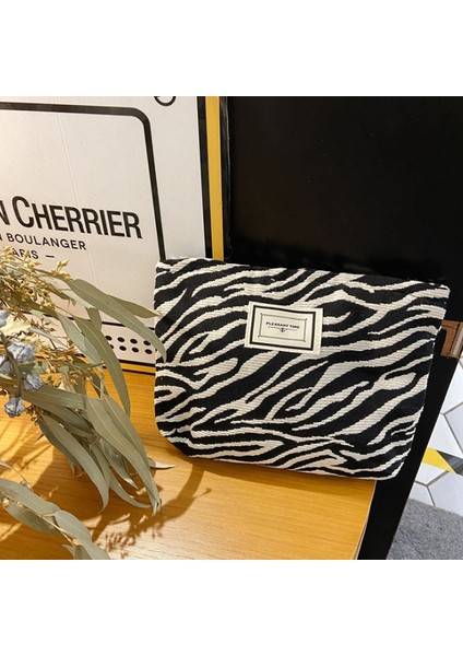 Dalgalı Tahıl Stili Makyaj Çantası Kadın Leopar Zebra Kozmetik Çantası Kılıfı Tuval Fermuar Makyaj Çantası Seyahat Yıkama Makyaj Organizatör Güzellik Kılıfı (Yurt Dışından) modelleri