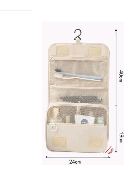 Bej Tarzı Yüksek Li Kadın Makyaj Çantaları Seyahat Kozmetik Çantası Tuvalet Organizatör Su Geçirmez Depolama Neceser Asılı Banyo Yıkama Torbası (Yurt Dışından)