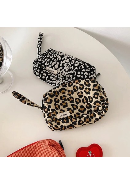 Siyah Leopar Tarzı Purdored Moda Kadın Leopar Kozmetik Çantası Büyük Makyaj Çantası Seyahat Güzellik Makyaj Organizatör Tuvalet Çantası Bilek Bandı ile (Yurt Dışından)