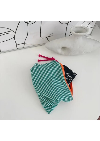 Mor Ekose Stili Moda Ekose Kozmetik Çantası Pamuklu Kumaş Kadın Seyahat Makyaj Çantaları Fermuar Kılıfı Japonya Tarzı Kadın Tuvalet Yıkama Torbası Yeni (Yurt Dışından) modelleri