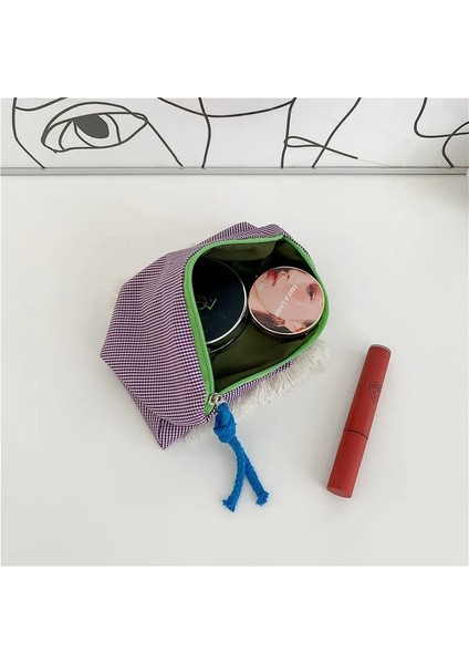 Mor Ekose Stili Moda Ekose Kozmetik Çantası Pamuklu Kumaş Kadın Seyahat Makyaj Çantaları Fermuar Kılıfı Japonya Tarzı Kadın Tuvalet Yıkama Torbası Yeni (Yurt Dışından) indirimleri