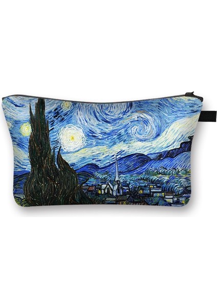 SHZBMONET03 Stili Yıldızlı Gece K Nilüfer Boyama Kozmetik Çantası Van Gogh Gustav Klimt Monet Kadın Makyaj Çantası Bayanlar Kozmetik Çantası (Yurt Dışından)