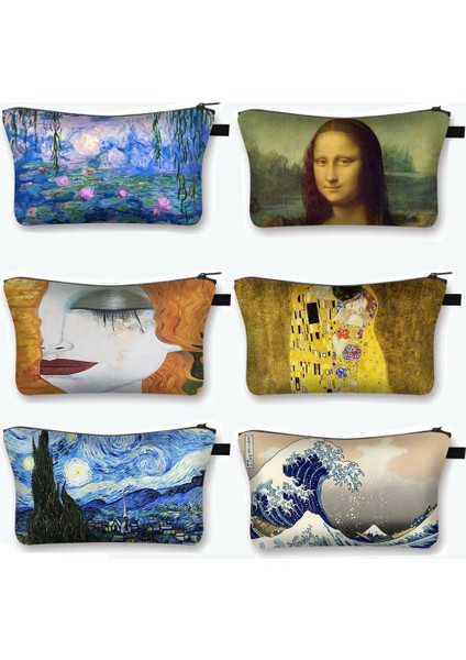 SHZBMONET03 Stili Yıldızlı Gece K Nilüfer Boyama Kozmetik Çantası Van Gogh Gustav Klimt Monet Kadın Makyaj Çantası Bayanlar Kozmetik Çantası (Yurt Dışından)