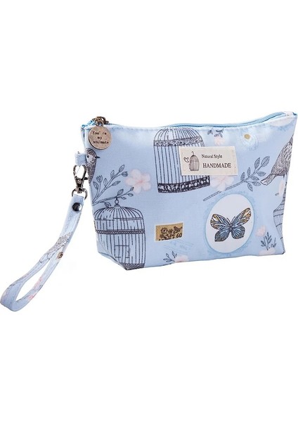 Soluk Mavi Kuş Stili Fudeam Polyester Gül Çiçek Kuş Desen Kadın Kozmetik Çantası Tuvalet Eşyaları Depolama Organize Su Geçirmez Makyaj Çantası Taşınabilir Yıkama Torbası (Yurt Dışından)