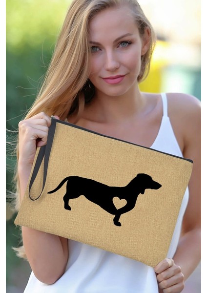 Q03019-A012BR-S Stili Basit Dachshund Aşk Moda Fermuar Kozmetik Çantası Köpek Anne Hayat Makyaj Tuvalet Çantası Ruj Maskara Organizatör Çanta Seyahat Çantası (Yurt Dışından)