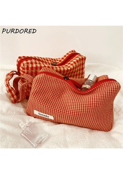 Mini Ekose Tarzı Purdored Moda Kadın Leopar Kozmetik Çantası Büyük Makyaj Çantası Seyahat Güzellik Makyaj Organizatör Tuvalet Çantası Bilek Bandı ile (Yurt Dışından) fiyatları