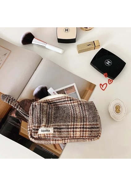 Mini Ekose Tarzı Purdored Moda Kadın Leopar Kozmetik Çantası Büyük Makyaj Çantası Seyahat Güzellik Makyaj Organizatör Tuvalet Çantası Bilek Bandı ile (Yurt Dışından) fırsatları