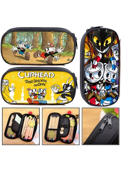 QBBCUPHEAD19 Stili Karikatür Cuphead Mughead Baskı Kozmetik Kılıfları Erkek Kız Kalem Çantası Okul Çantası Genç Makyaj Çantası Çocuklar Kalem Kutusu Hediye (Yurt Dışından)