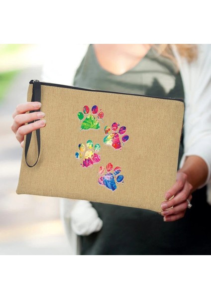 Q03438-A012BR-S Stili I Love My Dog Print Kadın Kozmetik Çantaları Barış Love Dogs Sevimli Paws Fermuar Makyaj Çantası Seyahat Tuvalet Saklama Çantası Büyük Kapasiteli (Yurt Dışından)